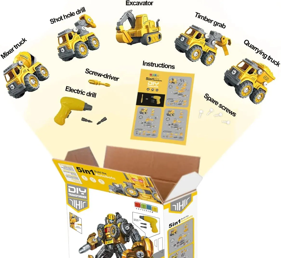 5-in-1 Construction Cars Transform Vehicle Robot