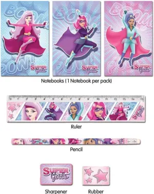 5 Piece Stationery Set Pink Super Girls