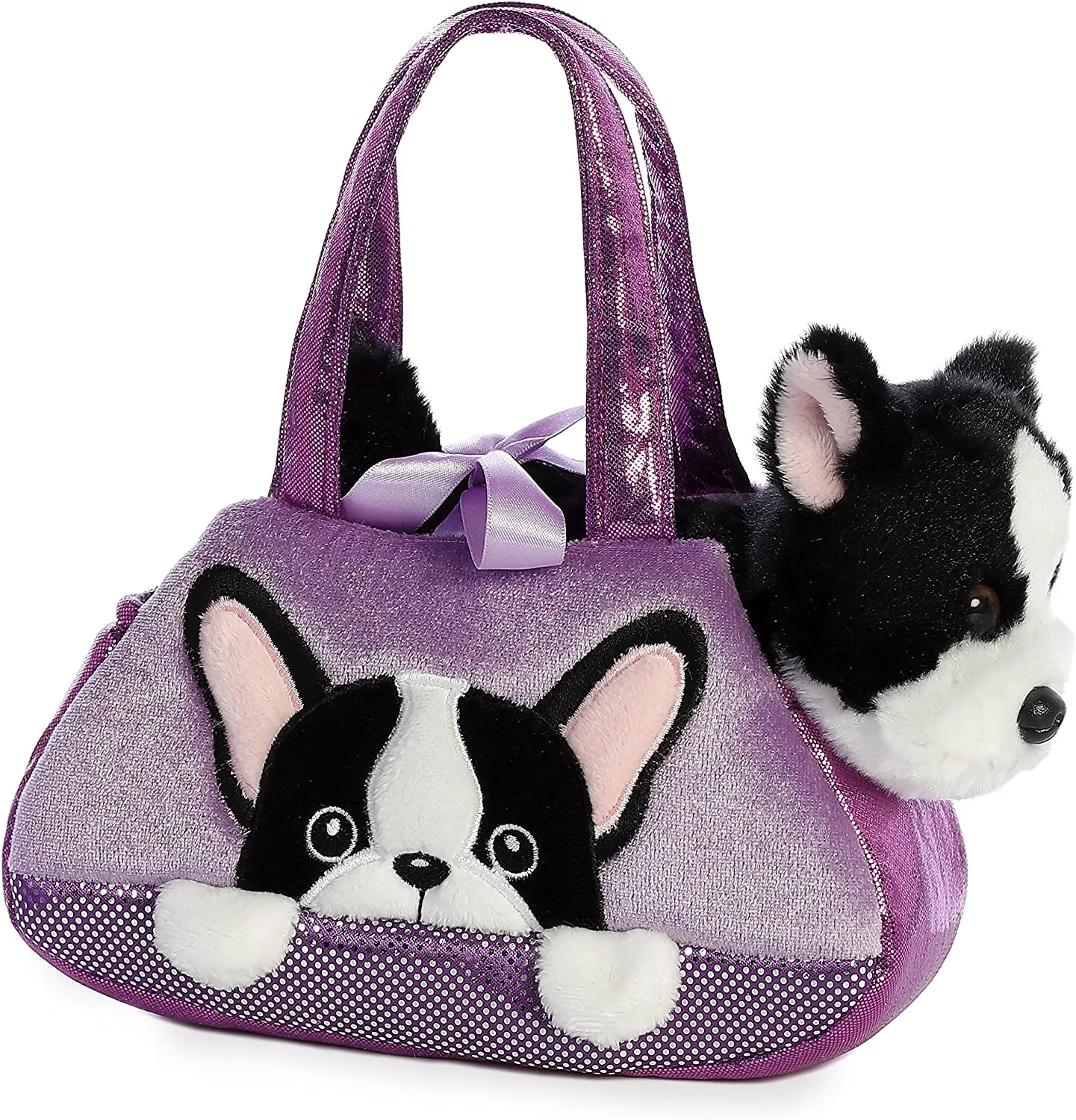 AURORA, 32829, Fancy Pal, Peek-A-Boo French Bulldog, 8In, Soft Toy, Purple and Black