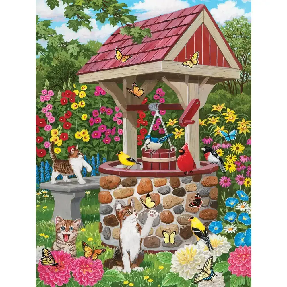 Backyard Wishing Well Jigsaw Puzzle Bits and Pieces