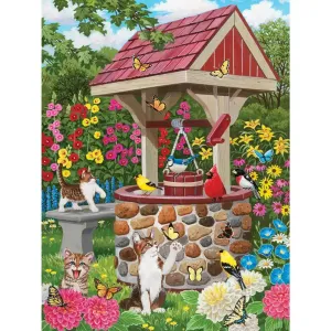 Backyard Wishing Well Jigsaw Puzzle Bits and Pieces
