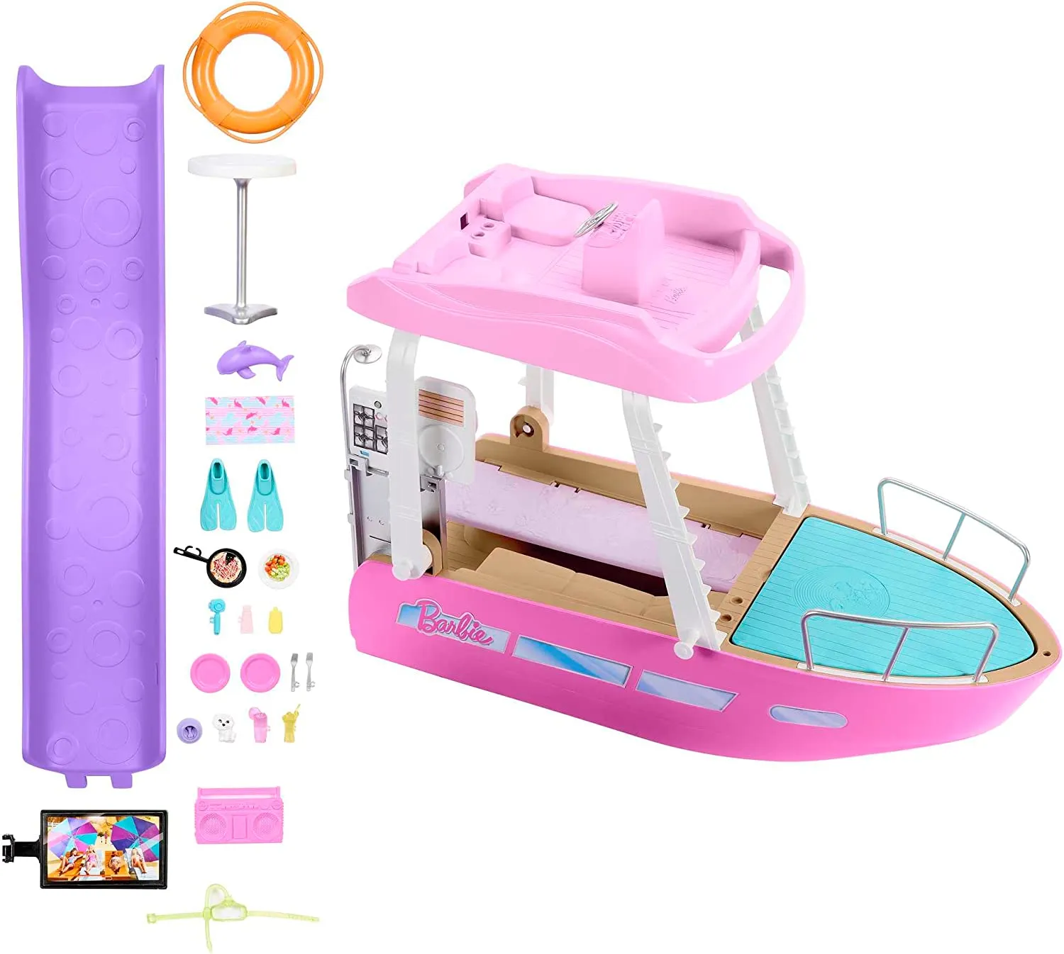 Barbie Boat with Pool and Slide, Dream Boat Playset Includes 20  Pieces