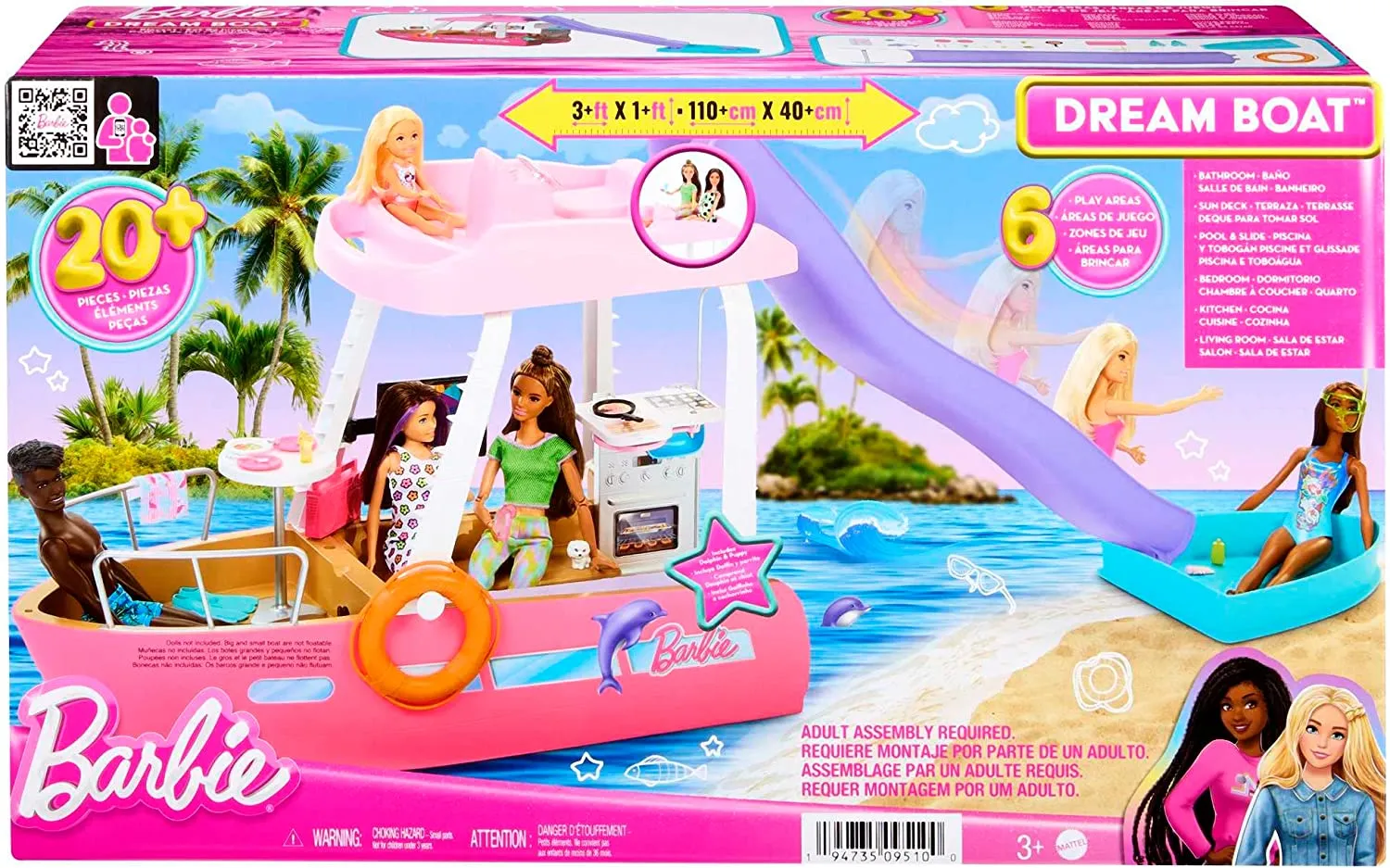 Barbie Boat with Pool and Slide, Dream Boat Playset Includes 20  Pieces