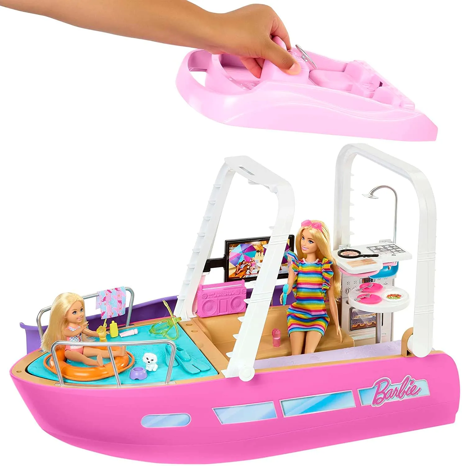 Barbie Boat with Pool and Slide, Dream Boat Playset Includes 20  Pieces
