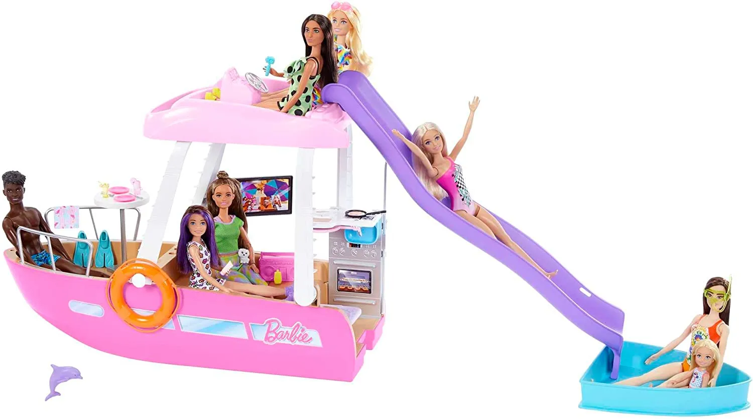 Barbie Boat with Pool and Slide, Dream Boat Playset Includes 20  Pieces
