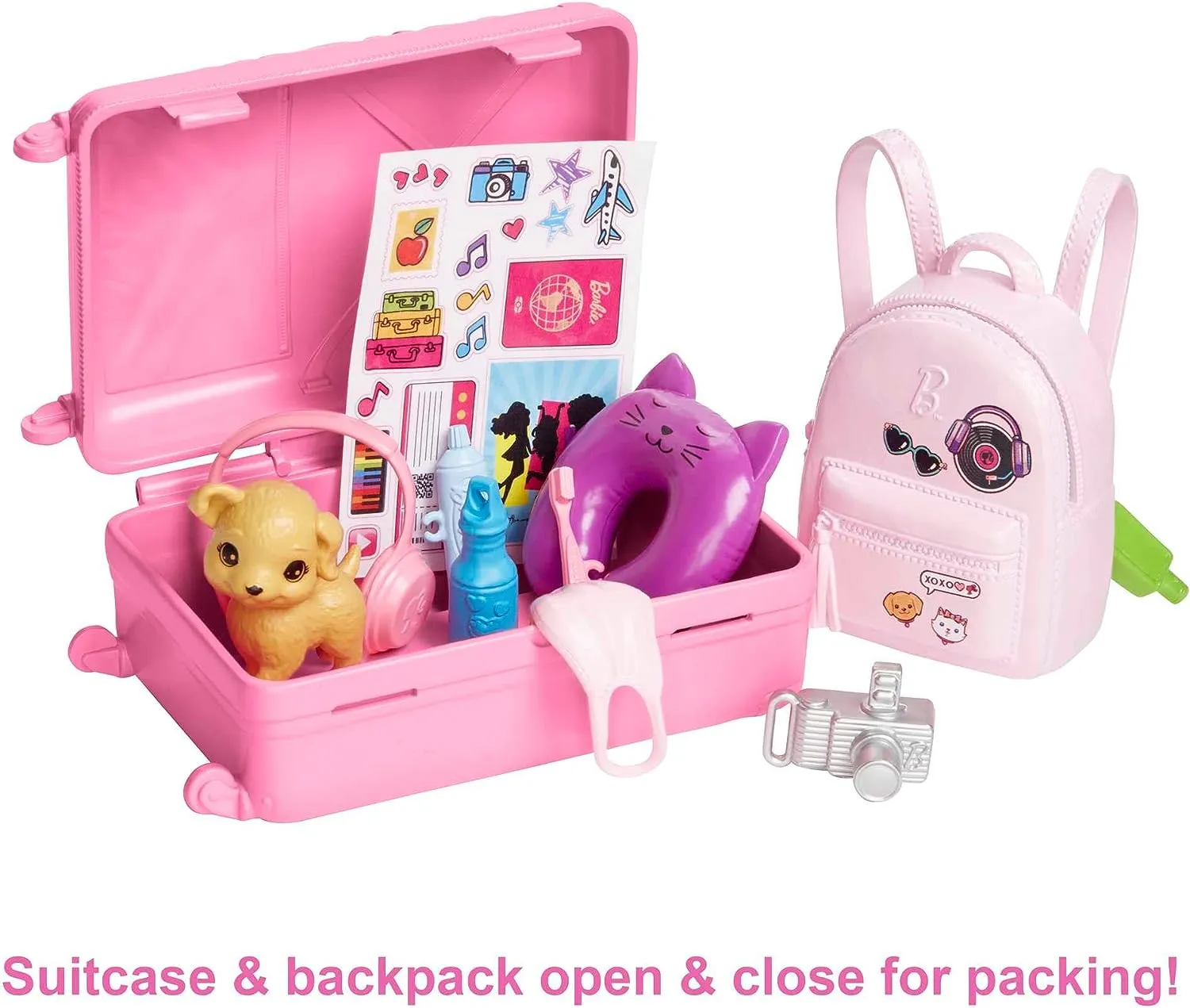 Barbie Doll and Accessories, “Malibu” Travel Set with Puppy and 10  Pieces Including Working Suitcase