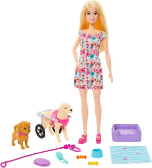 Barbie Doll with 2 Toy Dogs & Pet Accessories - Includes Removable Wheelchair for Ages 3 
