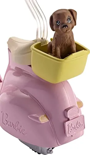 Barbie Estate Mo-Ped Motorbike with Pet Friend - Pink Scooter for Dolls Ages 3  (FRP56)