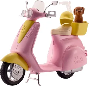 Barbie Estate Mo-Ped Motorbike with Pet Friend - Pink Scooter for Dolls Ages 3  (FRP56)