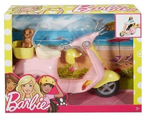 Barbie Estate Mo-Ped Motorbike with Pet Friend - Pink Scooter for Dolls Ages 3  (FRP56)