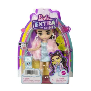 Barbie Extra Minis Doll Denim Dress With Pink Fur Coat