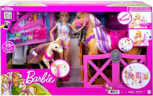 Barbie Groom 'n Care Horses Playset with Barbie Doll (Blonde 11.5-in), 2 Horses & 20  Grooming and Hairstyling Accessories