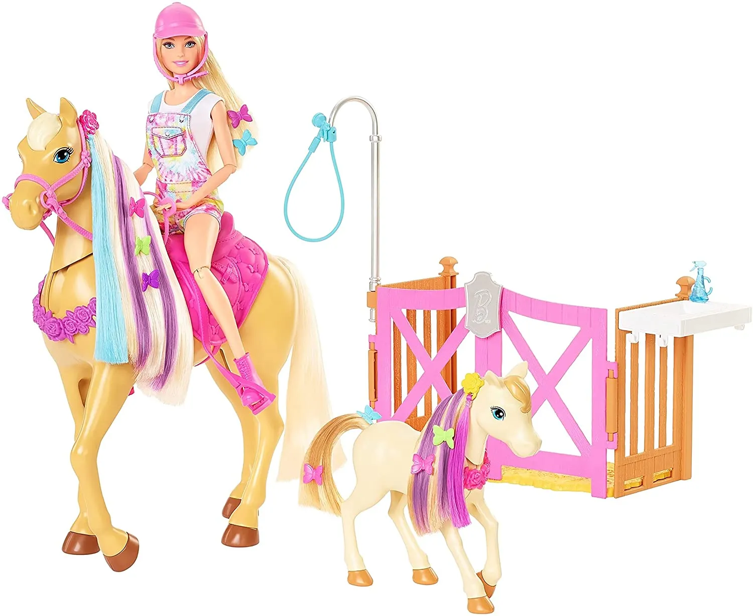 Barbie Groom 'n Care Horses Playset with Barbie Doll (Blonde 11.5-in), 2 Horses & 20  Grooming and Hairstyling Accessories