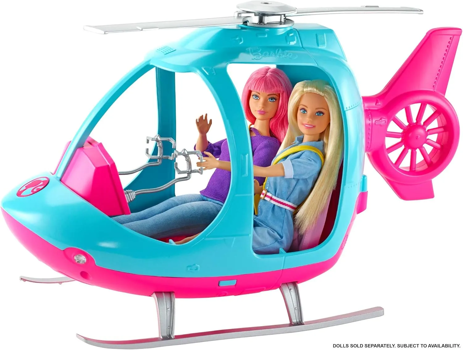 Barbie Helicopter with Spinning Rotor - Pink & Blue Toy Vehicle for Ages 3-8 (FWY29)