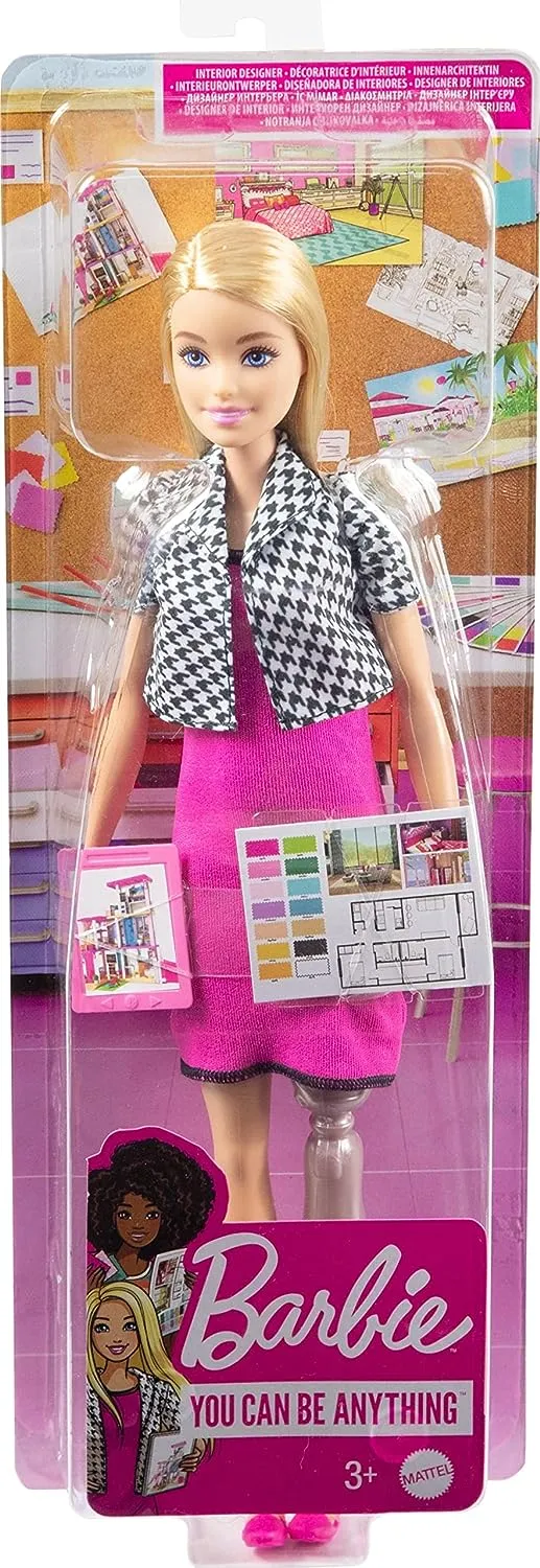 Barbie Interior Designer Doll, Blonde, Pink Dress & Houndstooth Jacket, Prosthetic Leg