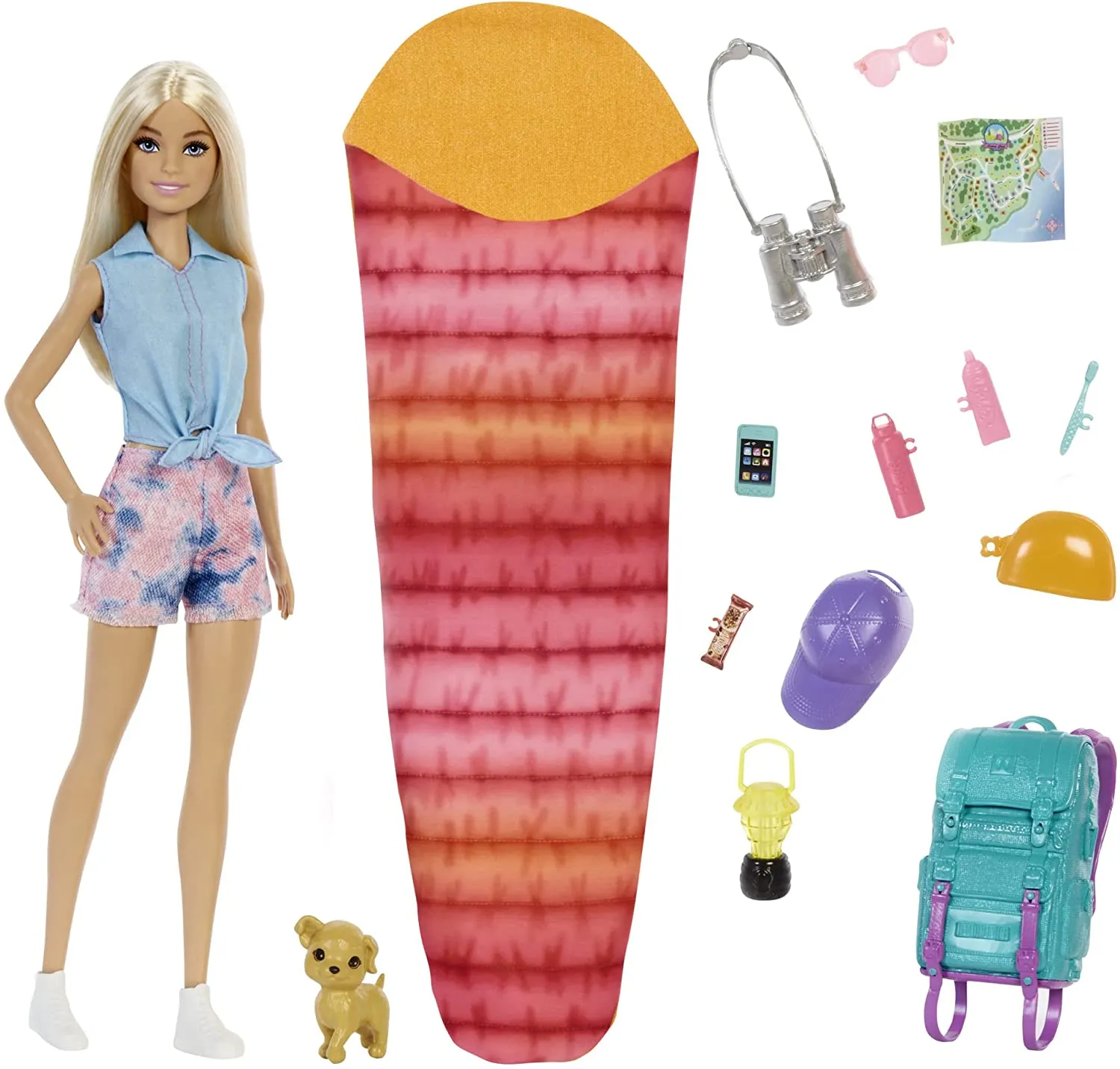 Barbie It Takes Two “Malibu” Camping Doll with Puppy & 10  Accessories, 3 to 7 Y