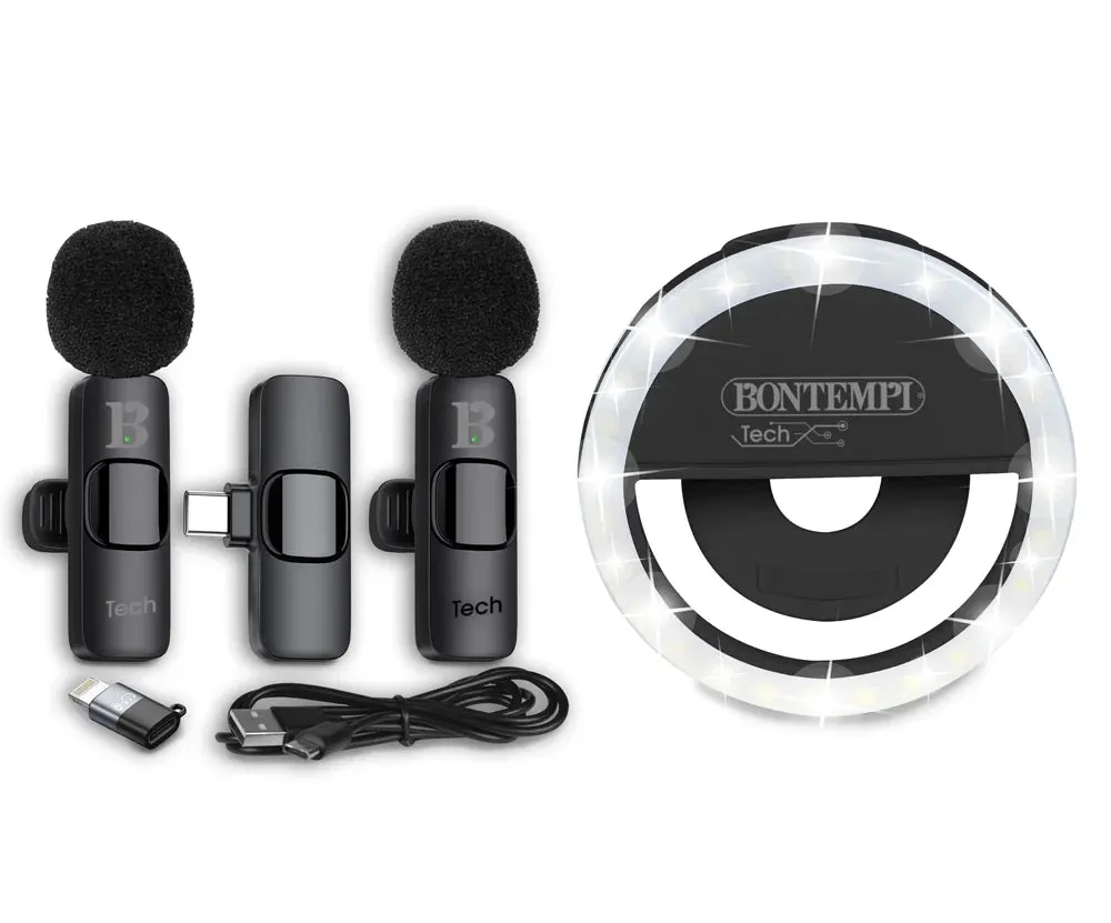 BONTEMPI 2 Wireless Lavalier Microphones with Selfie Ring Light