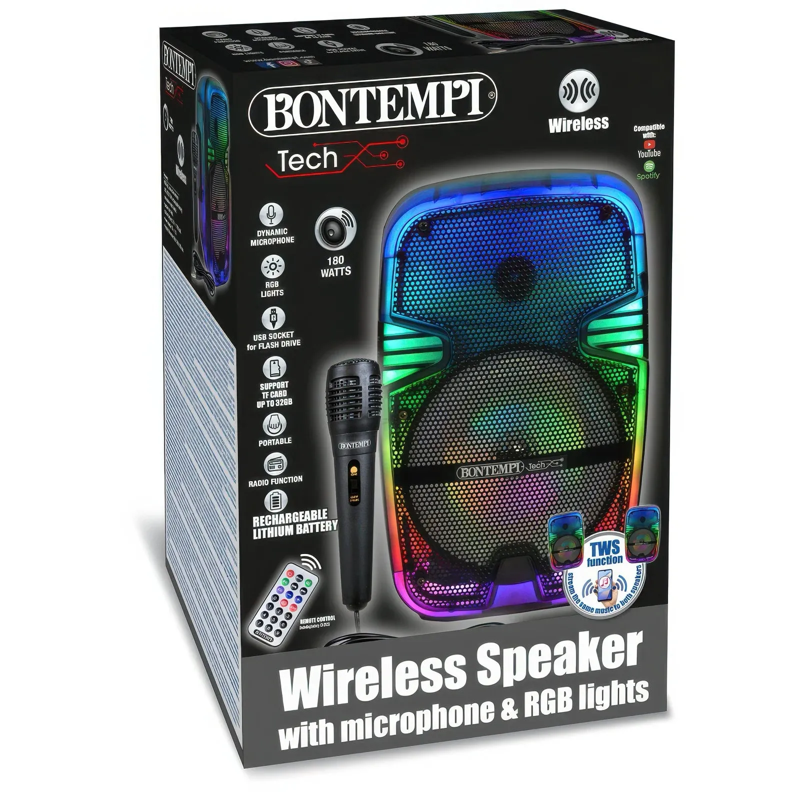 BONTEMPI Wireless Speaker with Microphone & RGB Lights