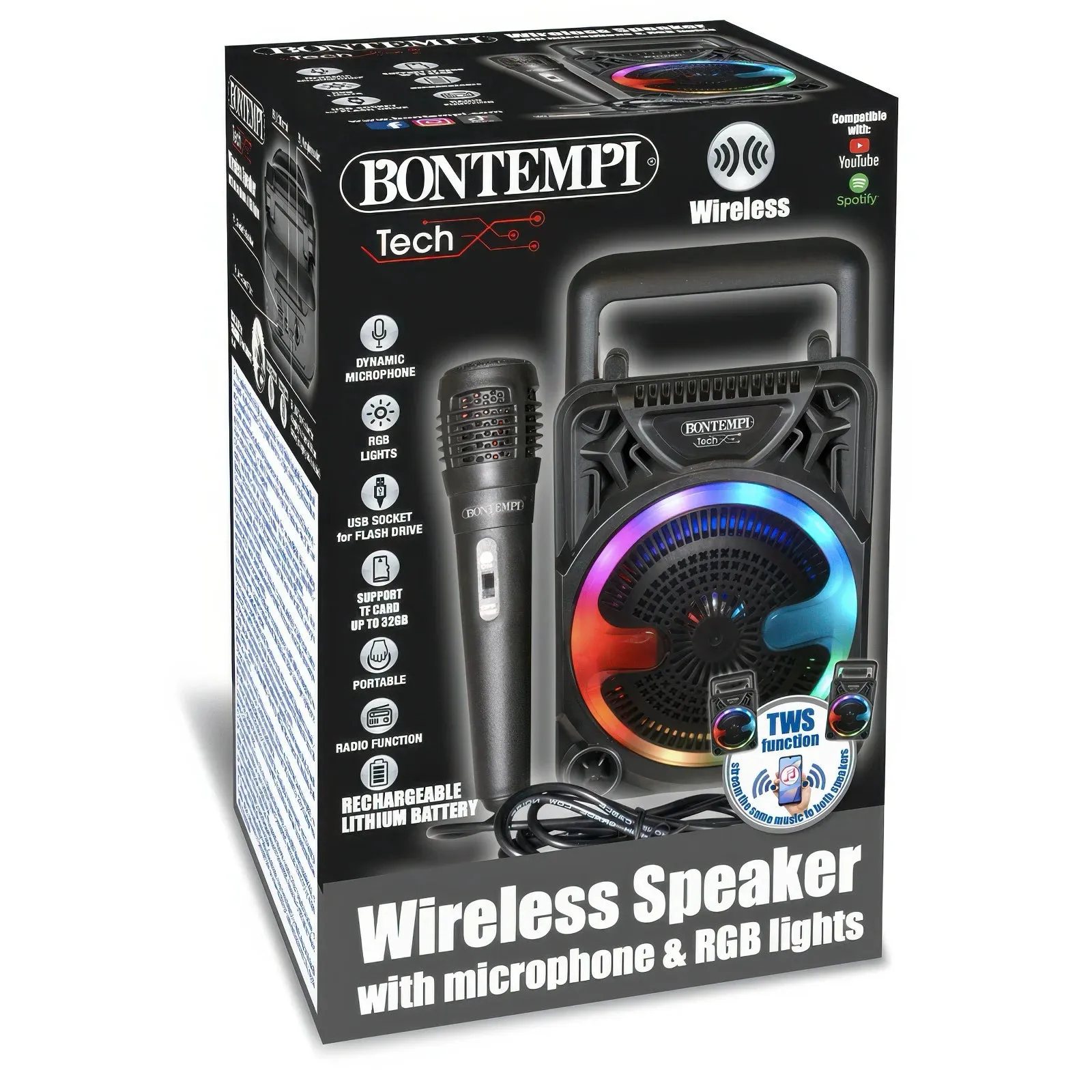 BONTEMPI Wireless Speaker with Microphone & RGB Lights