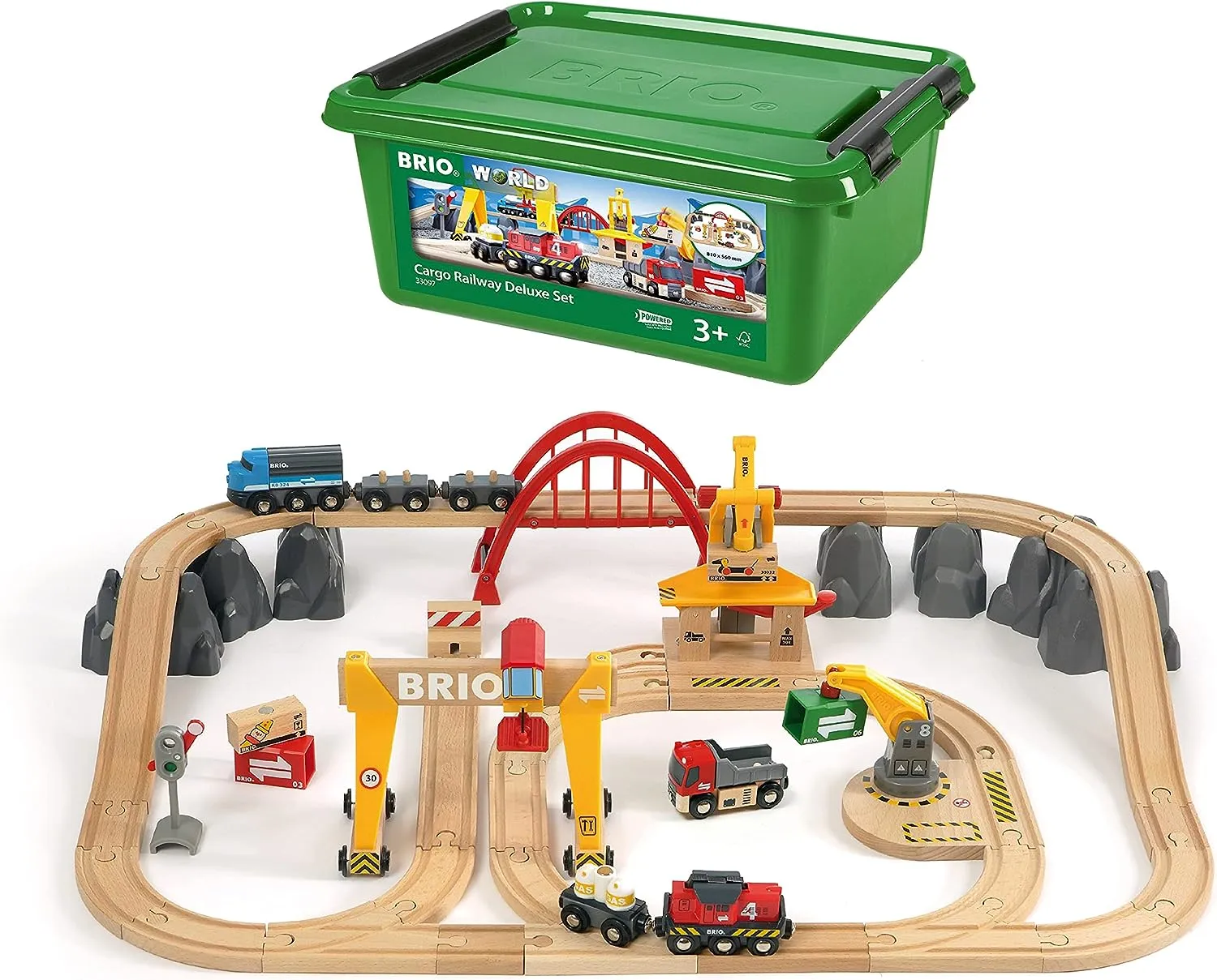 BRIO World Deluxe Cargo Train Set - Interactive Wooden Railway for Kids Age 3  (33097)