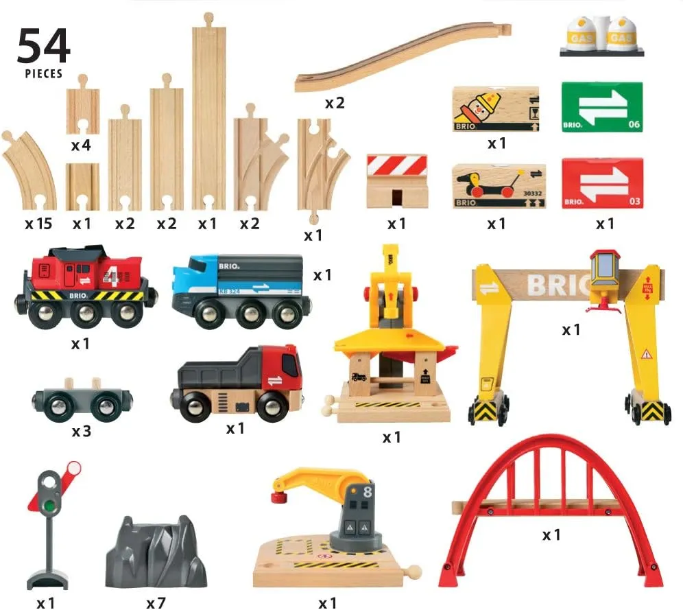 BRIO World Deluxe Cargo Train Set - Interactive Wooden Railway for Kids Age 3  (33097)