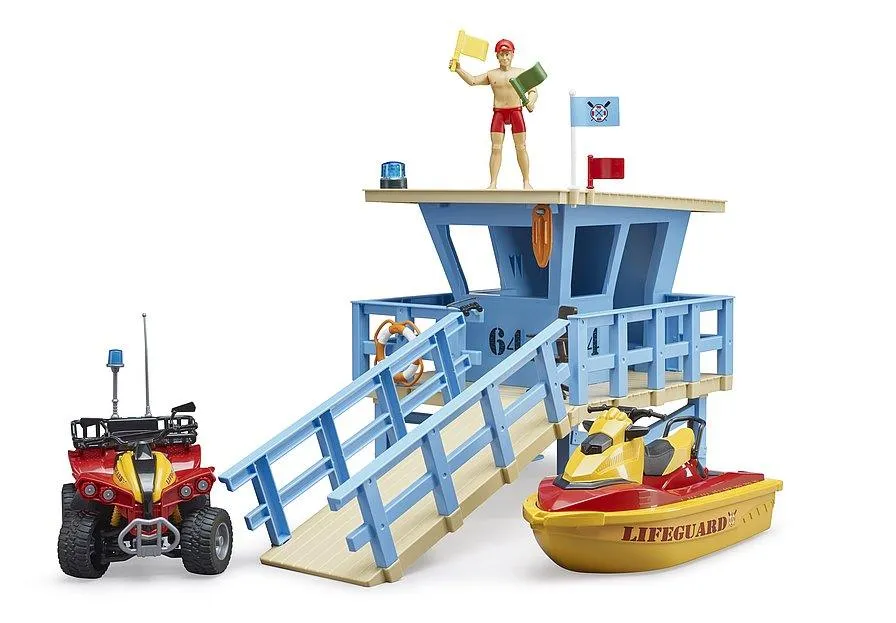 BRUDER Bworld Lifeguard Station With Quad Bike And Personal Watercraft
