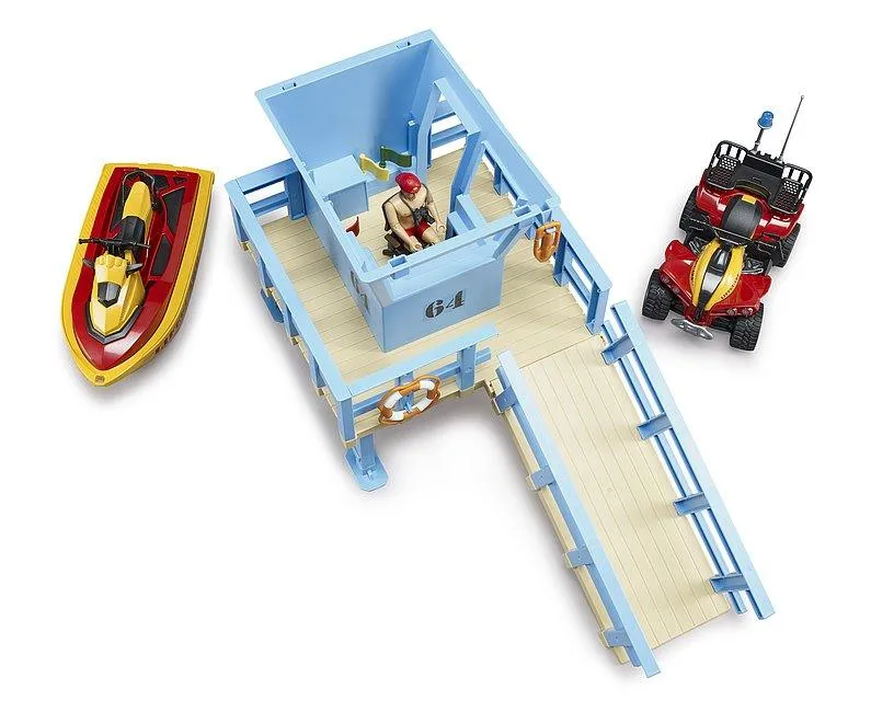 BRUDER Bworld Lifeguard Station With Quad Bike And Personal Watercraft