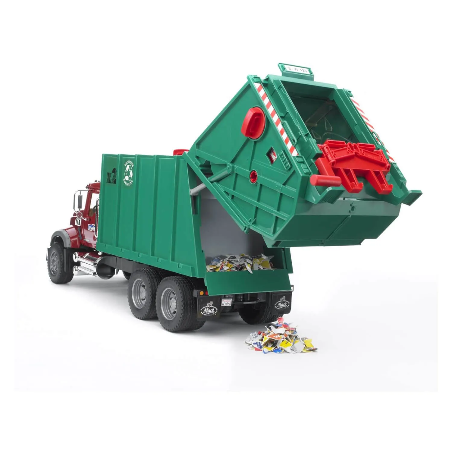 Bruder Pro Series Mack Granite Garbage Truck Ruby Red Green