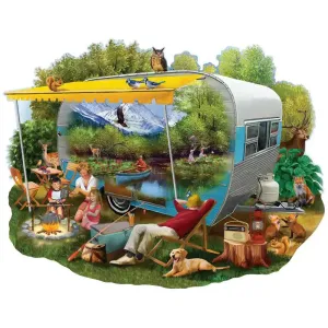Camping Trip 750 Piece Shaped Jigsaw Puzzle Bits and Pieces