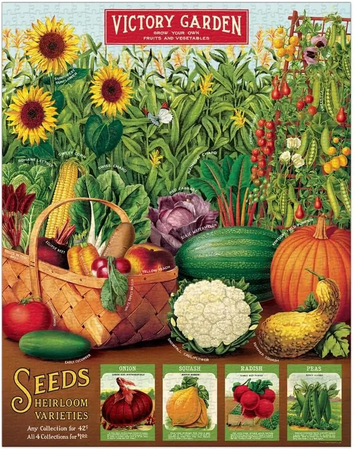 Cavallini Vintage Victory Garden 1000-Piece Jigsaw Puzzle - 55x70cm - Vintage Poster Art