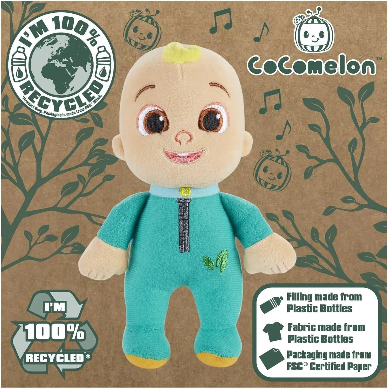 Character Options CoComelon 23cm CJ in Romper Suit Eco Soft Plush Toy - 100% Recycled Materials for Ages 18 Months 