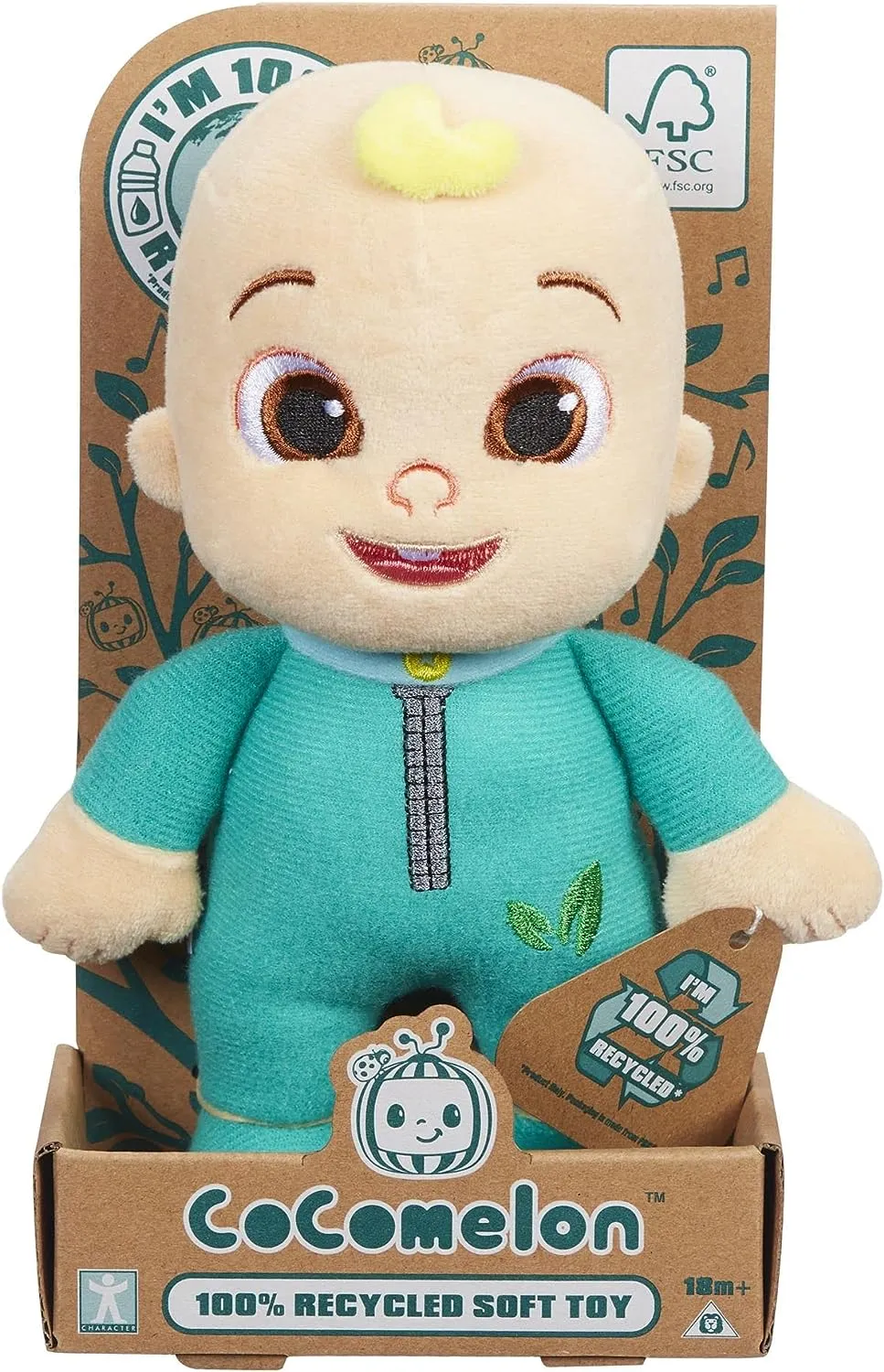 Character Options CoComelon 23cm CJ in Romper Suit Eco Soft Plush Toy - 100% Recycled Materials for Ages 18 Months 