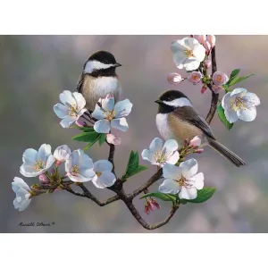 Cherry Blossom Chickadees Jigsaw Puzzle Bits and Pieces