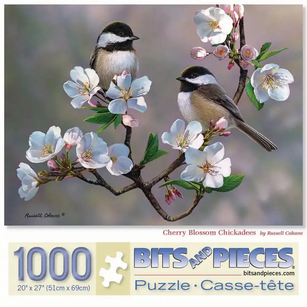 Cherry Blossom Chickadees Jigsaw Puzzle Bits and Pieces