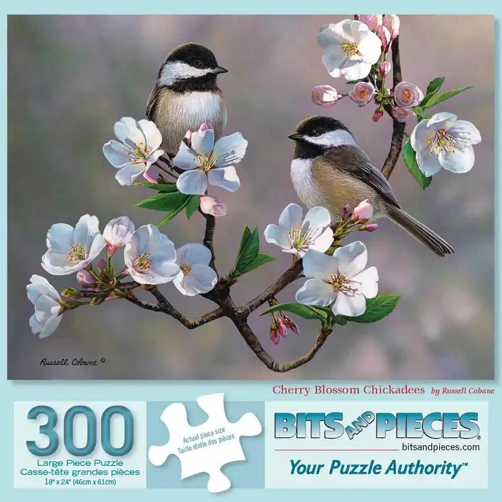 Cherry Blossom Chickadees Jigsaw Puzzle Bits and Pieces