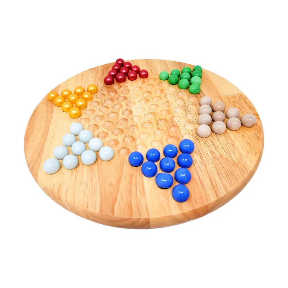 Classic Game Collection 12-Inch Wooden Chinese Checkers Set with Marbles