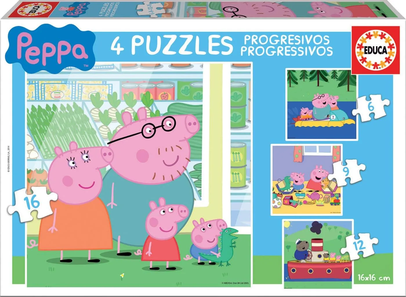 Educa Borrás Peppa Pig Progressive Puzzles - 4 Puzzles for Ages 3  (6-16 Pieces)