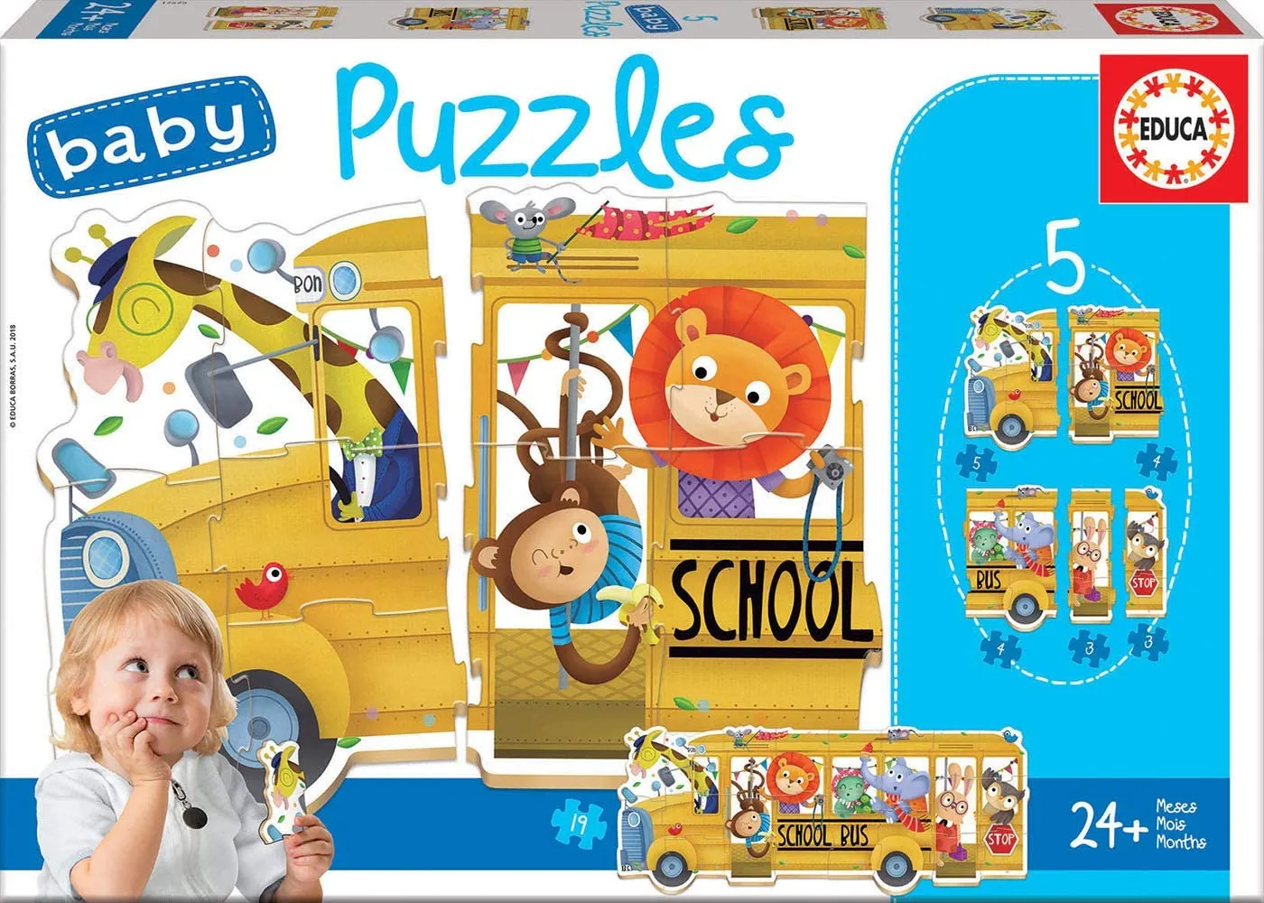 Educa Progressifs Pour Bebes Mois Schoolbus 5 Progressive Puzzles for Babies   24 Months Ref. 17575