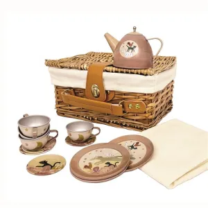 Egmont Toys Tin Tea Set Musicians of Bremen In A Wicker Basket