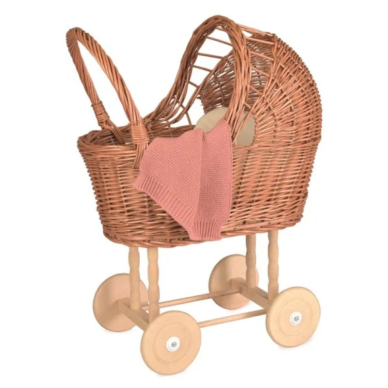 Egmont Toys Wicker Pram with Knitted Blanket