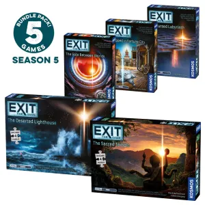 EXIT: The Game, Season 5 Bundle. Five-Pack: Gate Between Worlds, Cursed Labyrinth, Kidnapped in Fortune City, Sacred Temple, Deserted Lighthouse