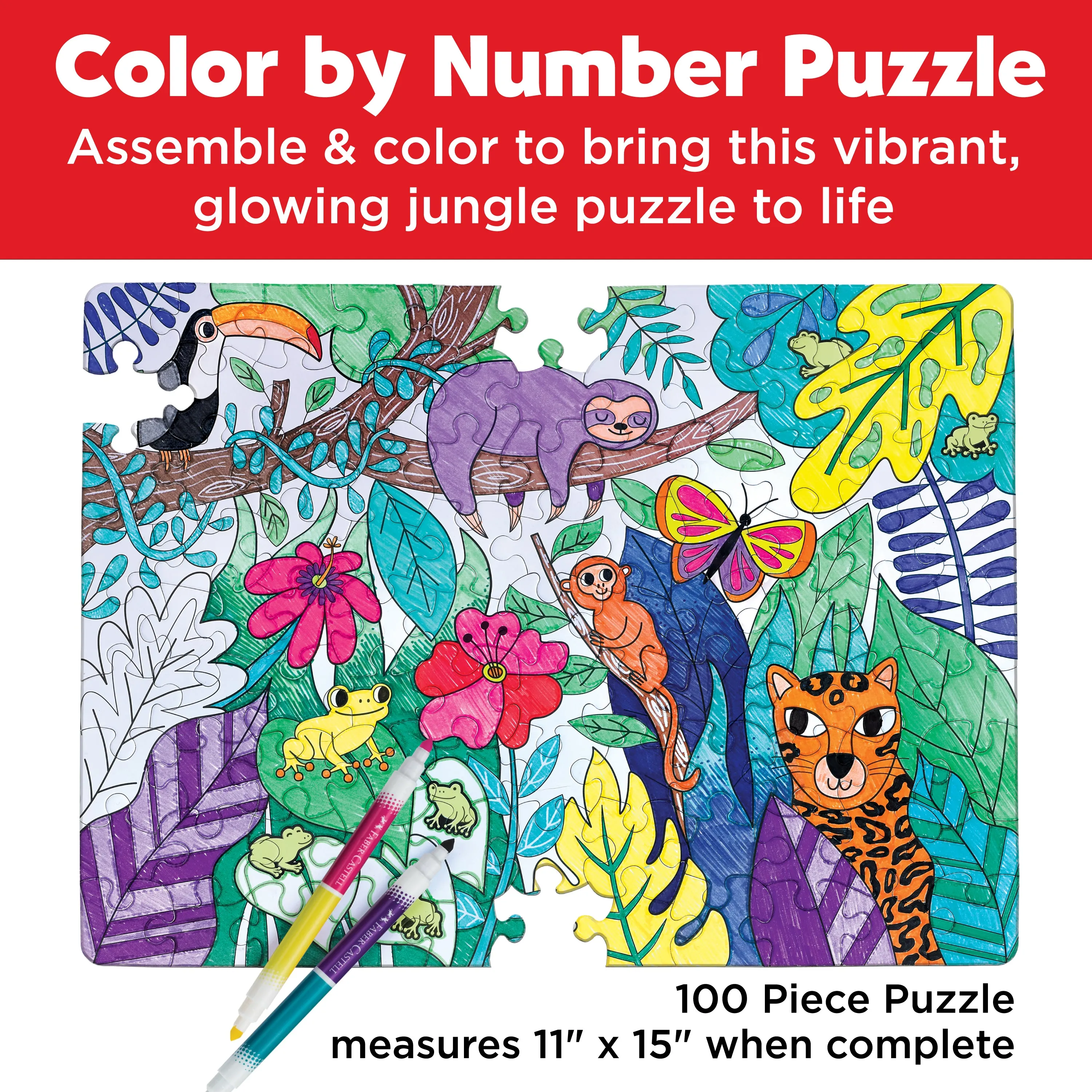 Faber-Castell Jungle Animals Color by Number Puzzle - 100 pc