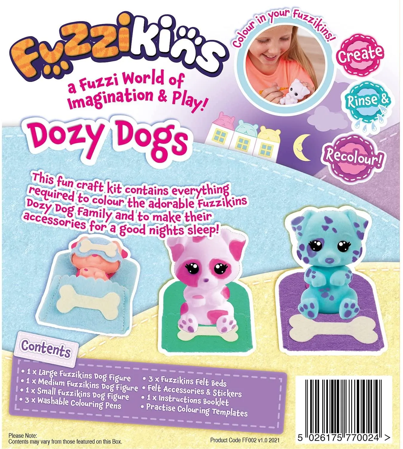 Fuzzikins Dozy Dogs Playset Creative Colouring Craft set with Cute Dog Family
