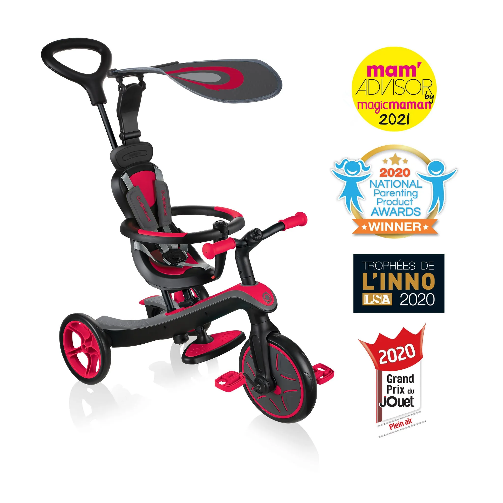 Globber Explorer Trike 4-In-1 - New Red (With Headrest) (10M - 5Y) (Online Exclusive)