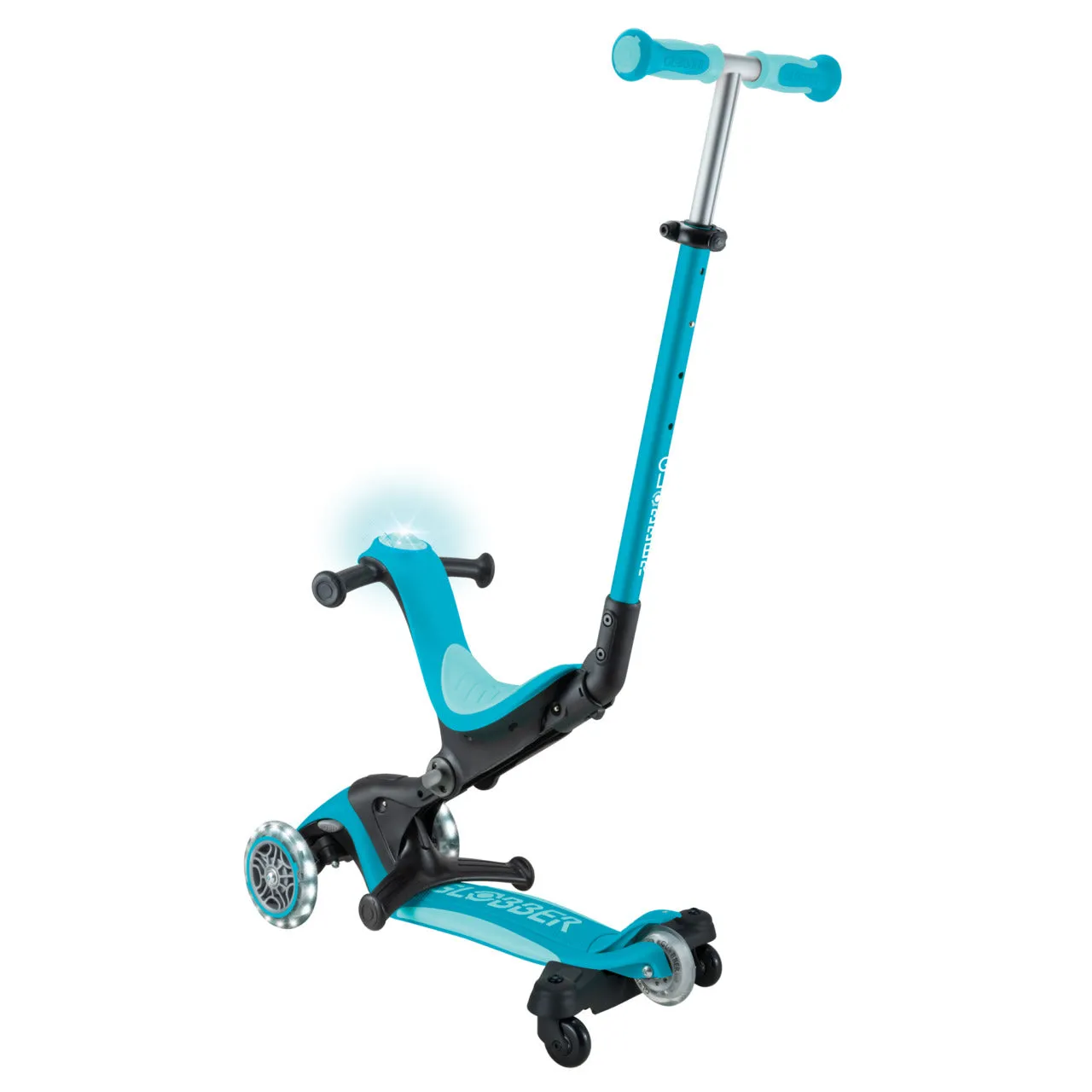 Globber Go Up Deluxe Lights 360 Foldable Scooter - Aqua (15M - 9Y )