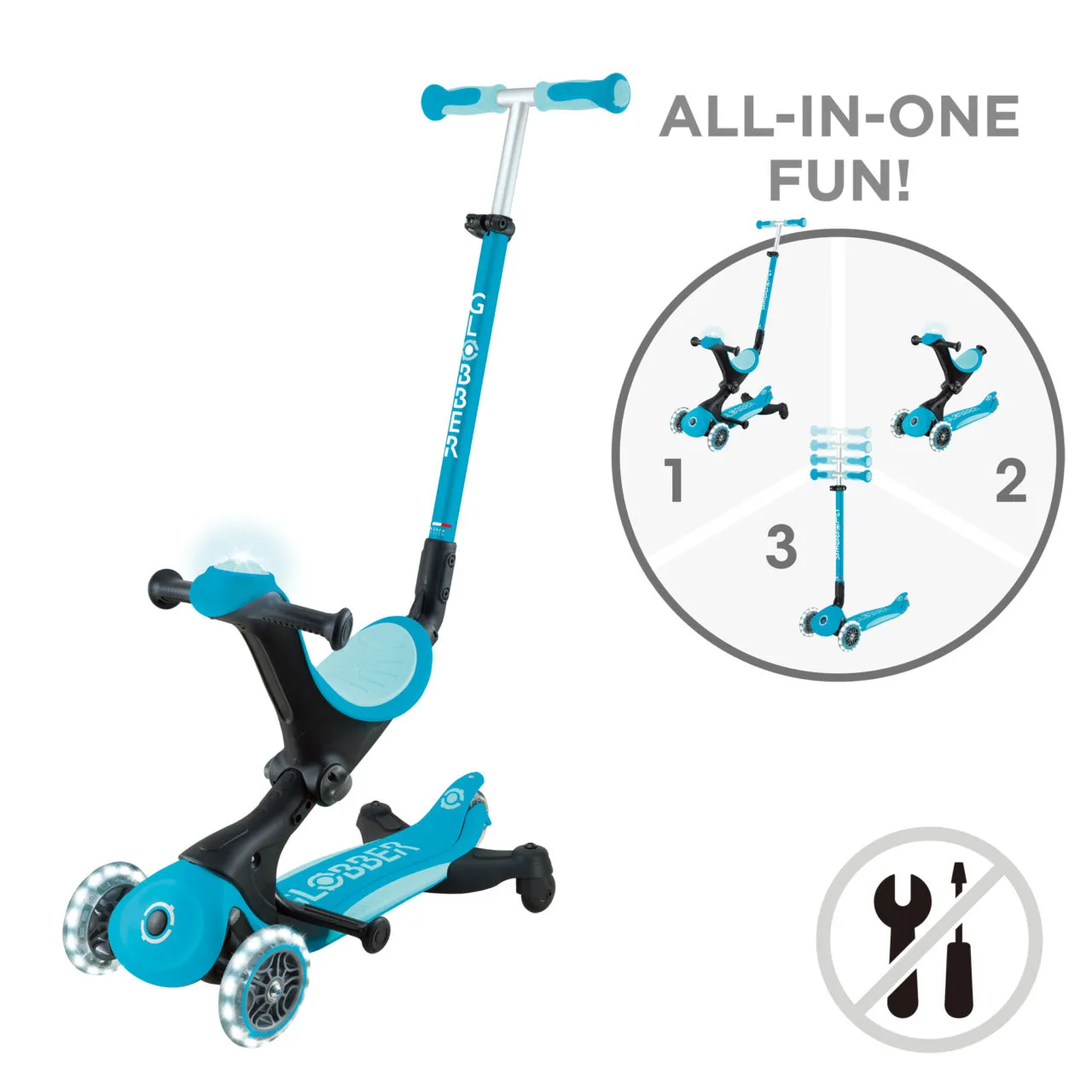 Globber Go Up Deluxe Lights 360 Foldable Scooter - Aqua (15M - 9Y )