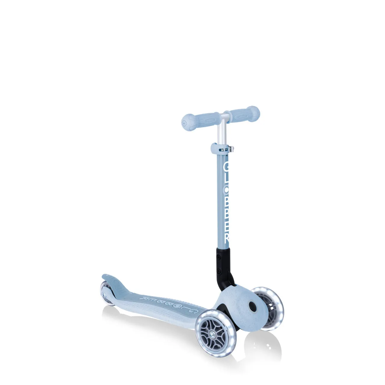 Globber Junior Foldable Lights Ecologic Scooter - Blueberry (New Handlebar Grips) (2Y )