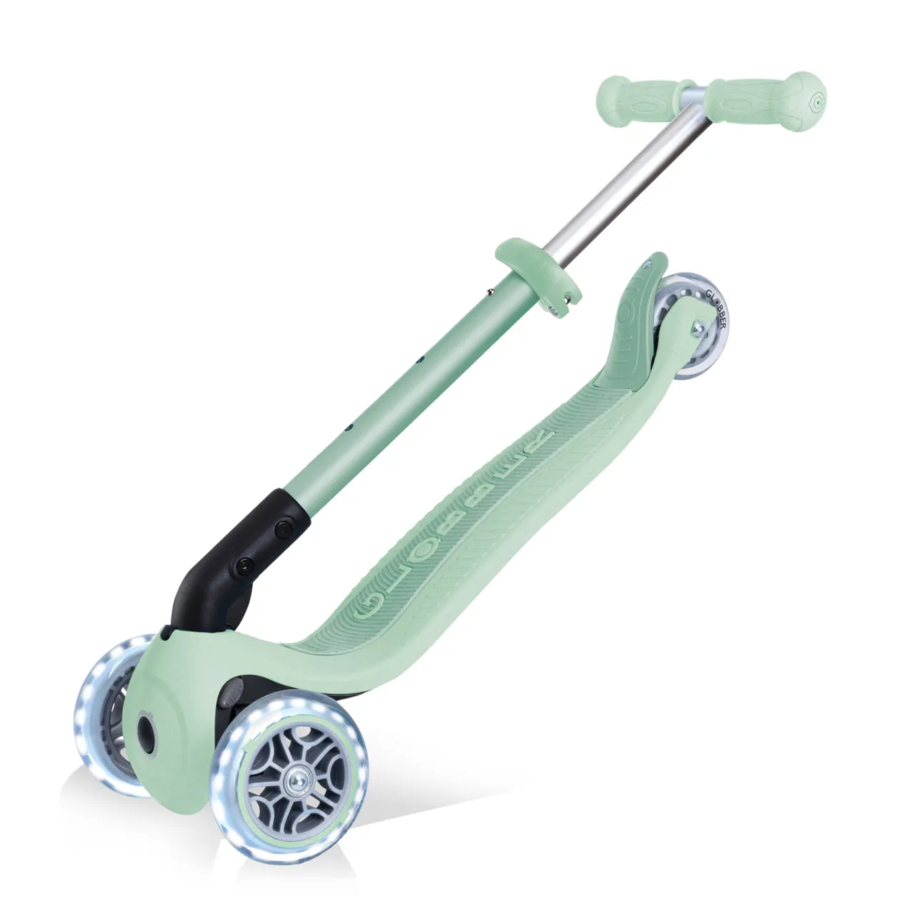 Globber Junior Foldable Lights Ecologic Scooter - Pistachio (New Handlebar Grips) (2Y )