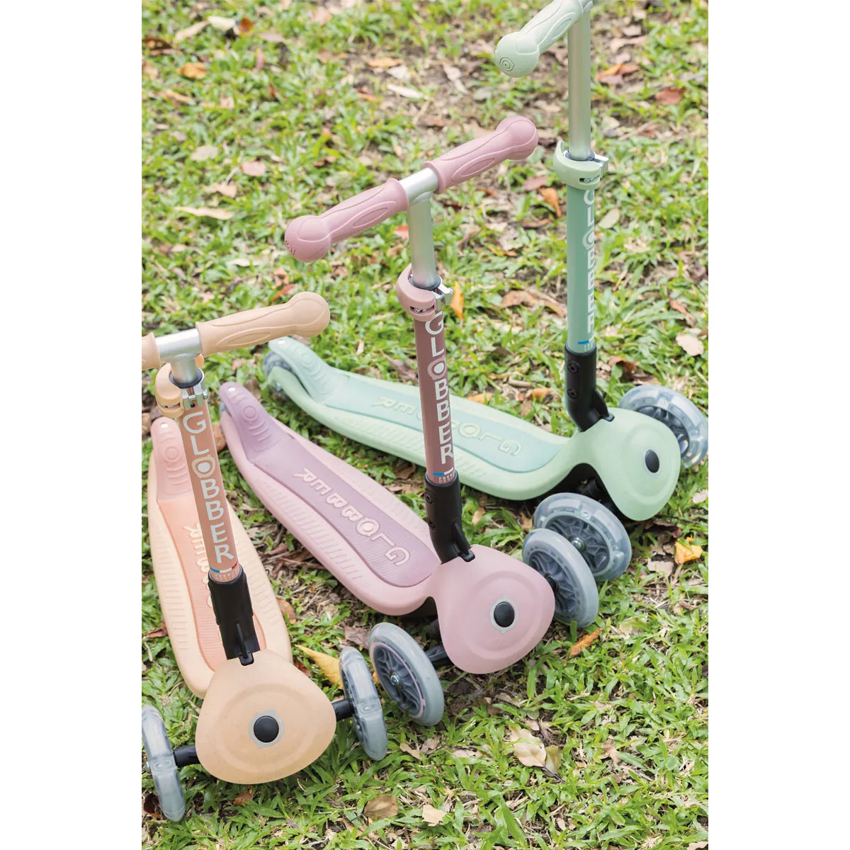 Globber Junior Foldable Lights Ecologic Scooter - Pistachio (New Handlebar Grips) (2Y )