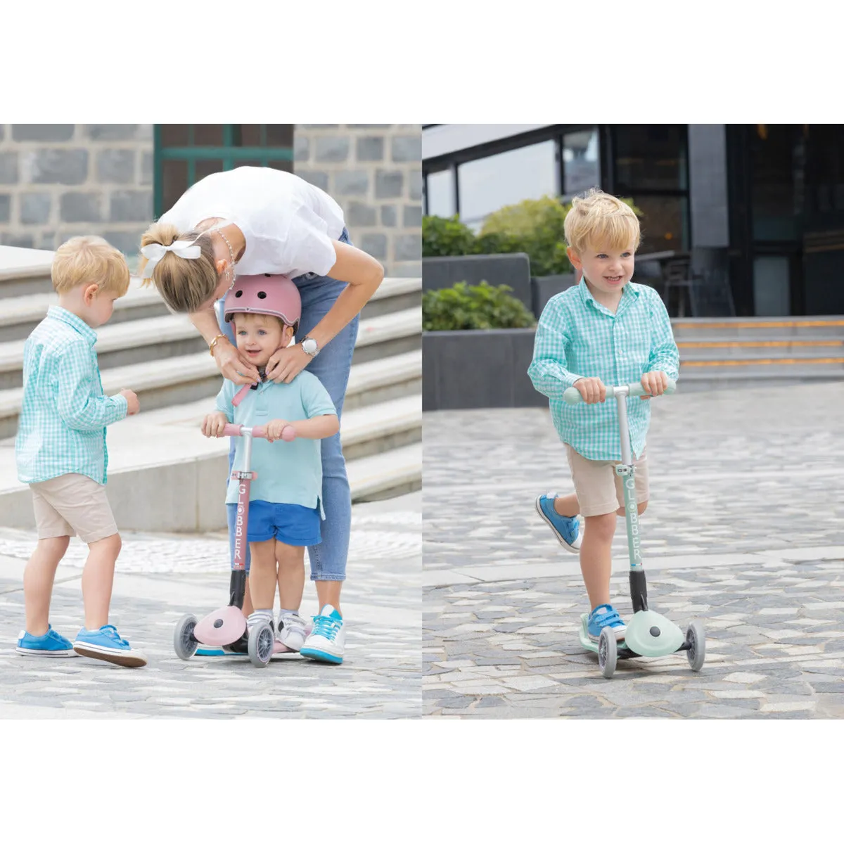 Globber Junior Foldable Lights Ecologic Scooter - Pistachio (New Handlebar Grips) (2Y )